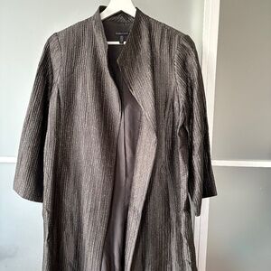 Eileen Fisher Silver Textured Silk open Front Duster-style Jacket Sz. L